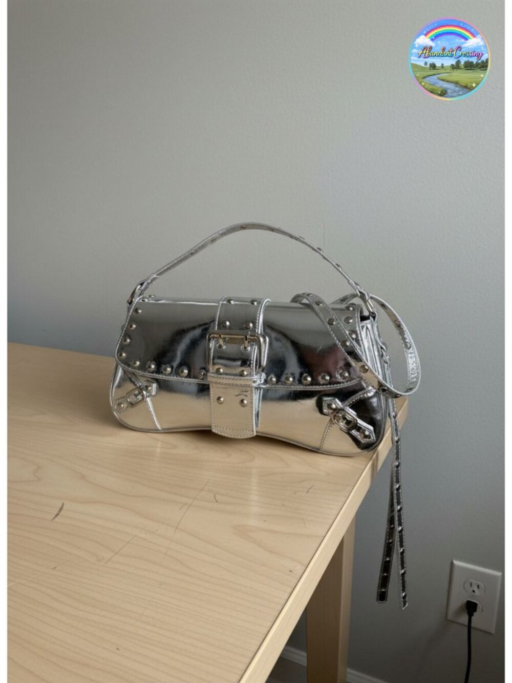 Faux Leather Studded Grommet Eyelet Shoulder Bag Punk Mini Purse
